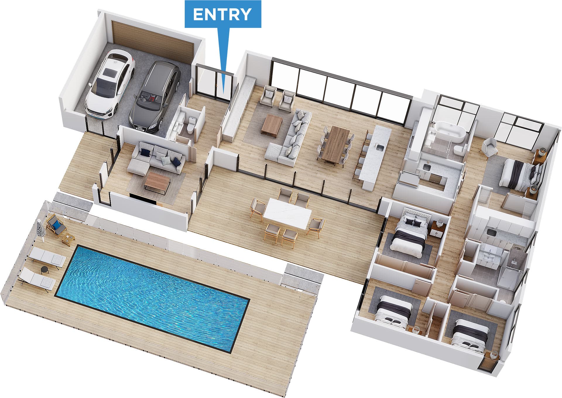 Hillcrest floor plan in 3D