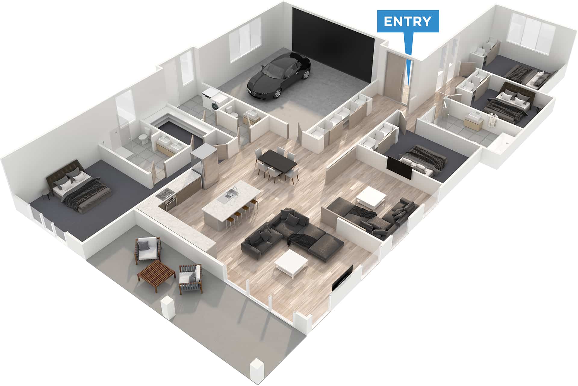 Beachwood floor plan in 3D